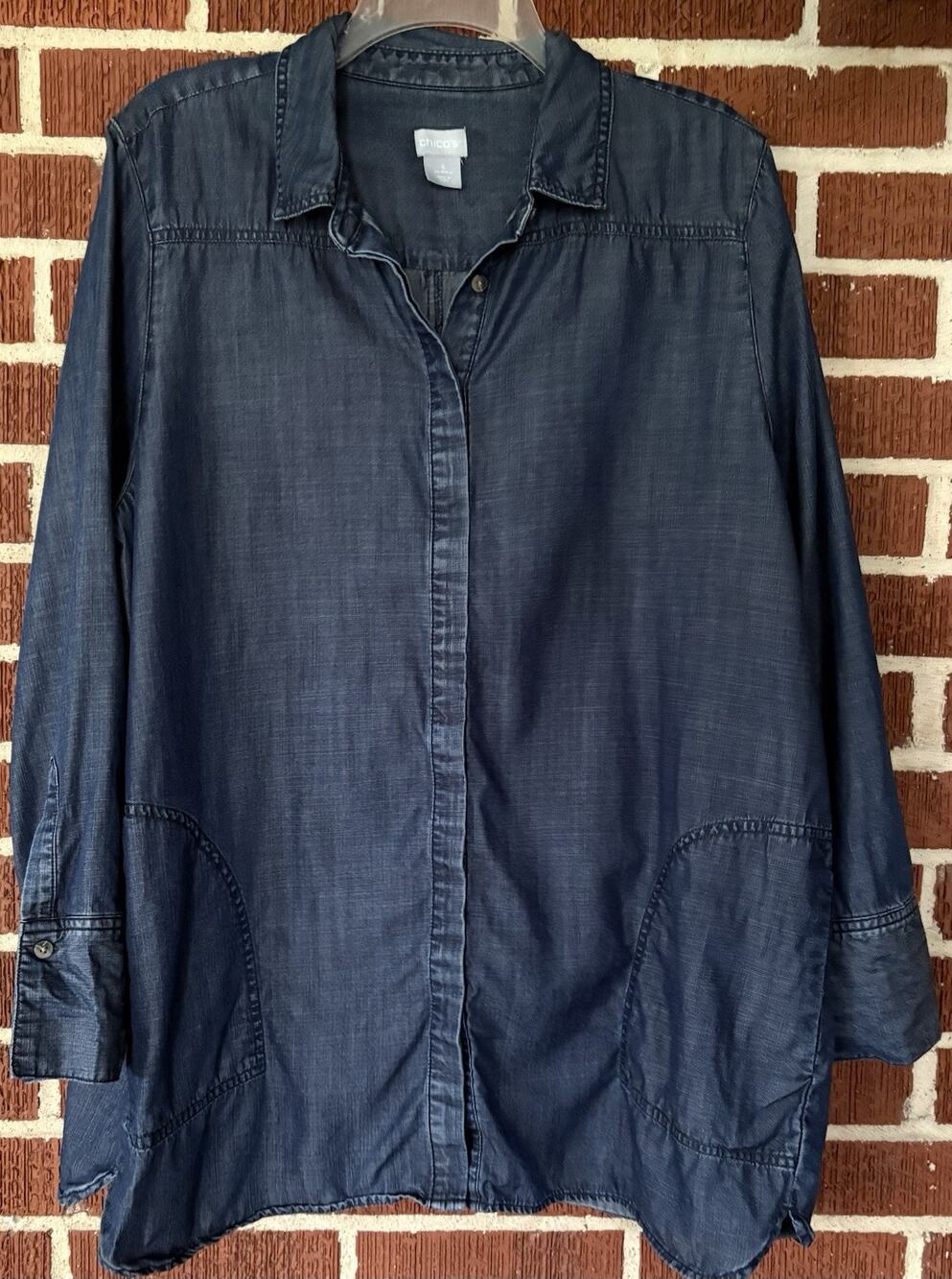 Chico’s Lyocell Denim Button Up with Pockets Size 3 (XL)